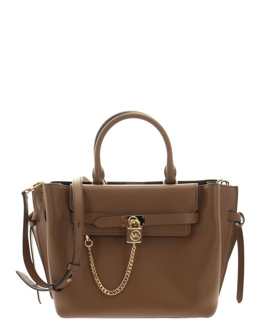 Michael Kors Hamilton Legacy - Large Leather Belted Satchel in Brown - Lyst
