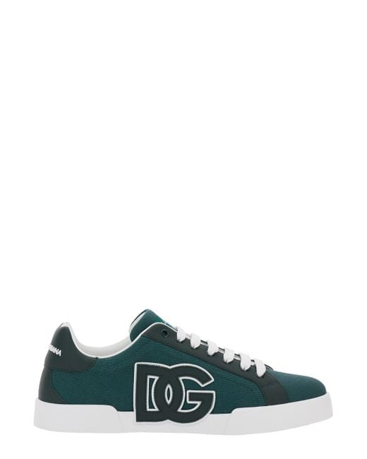 Dolce & Gabbana Green 'Portofino' Low Top Sneakers With Logo Patch On Tongue And Side for men