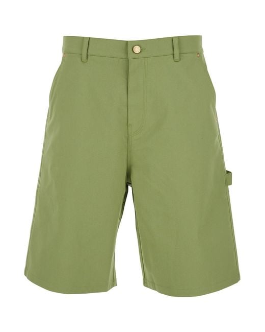 Drole de Monsieur Green Bermuda With Belt Loops And Logo Patch On The Back for men