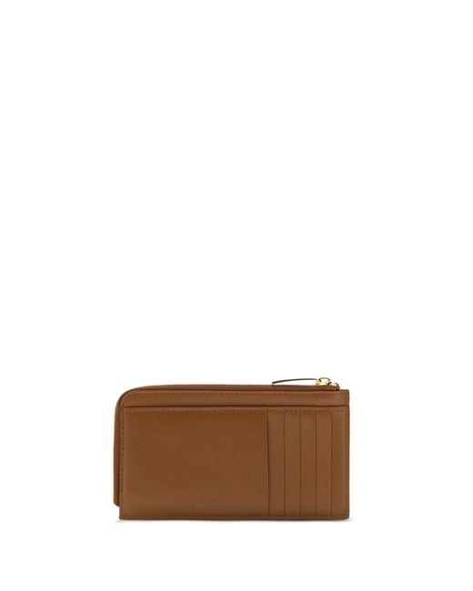 Bottega Veneta Brown Card Holder Intrecciato Zip Lambskin Leather Wallets & Purses
