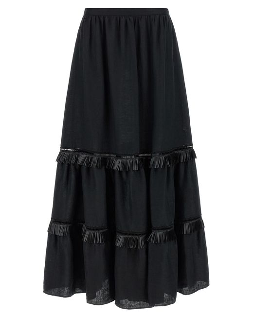 Kiton Black Fringed Skirt