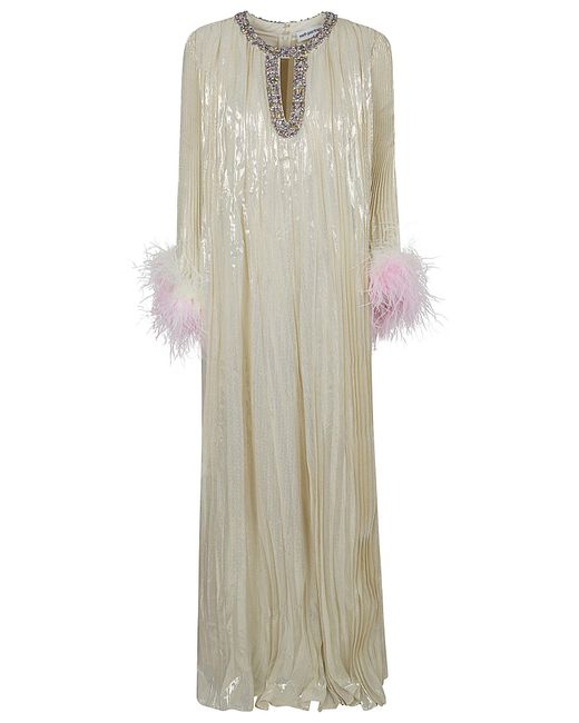 Self-Portrait Natural Silk Blend Mini Dress With Embellished Neckline