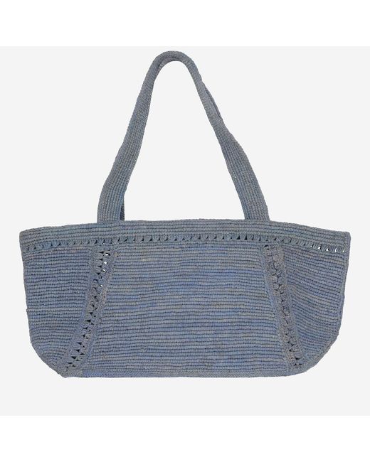 Patou Blue Large Raffia Bag With Logo Shoulder