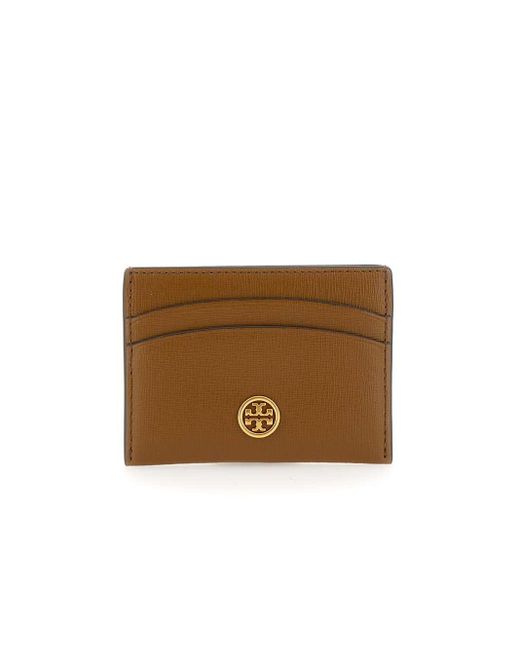 Tory Burch Robinson Card Case Leather Card Holder in Brown | Lyst