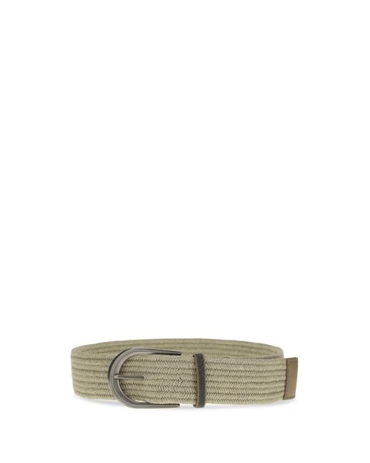 Brunello Cucinelli Gray Braided Linen Belt With Shiny Loop Linen; Viscose; Rubber E Braces