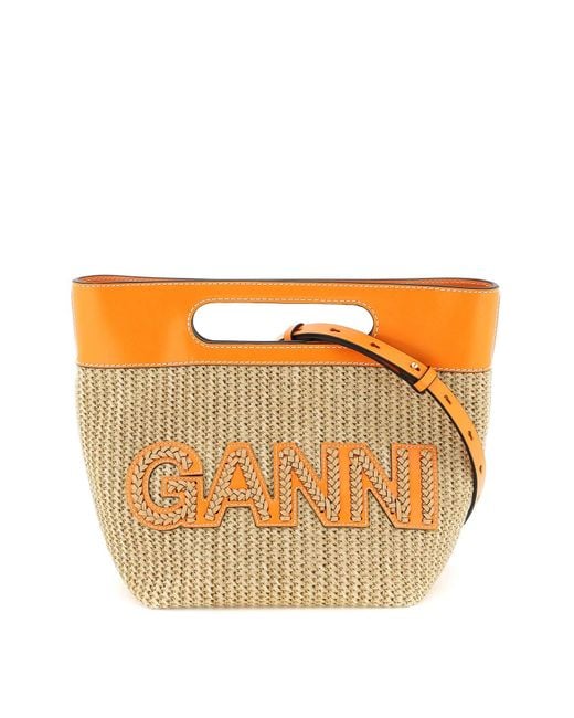 Ganni Orange Raffia Handbag