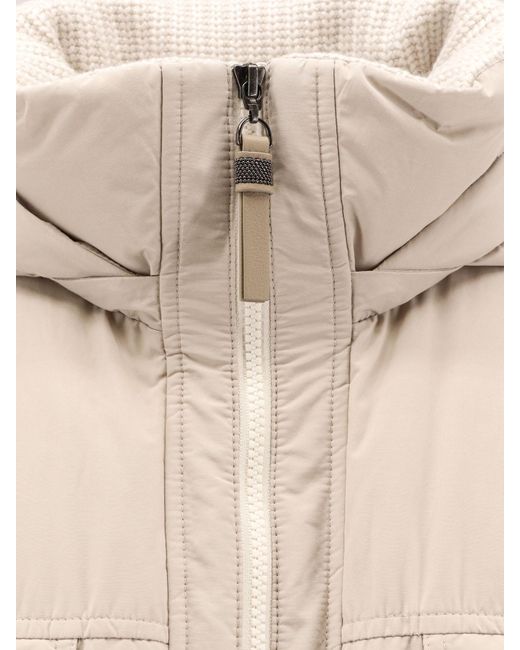 Brunello Cucinelli Natural Nylon And Cotton Hooded Down Jacket