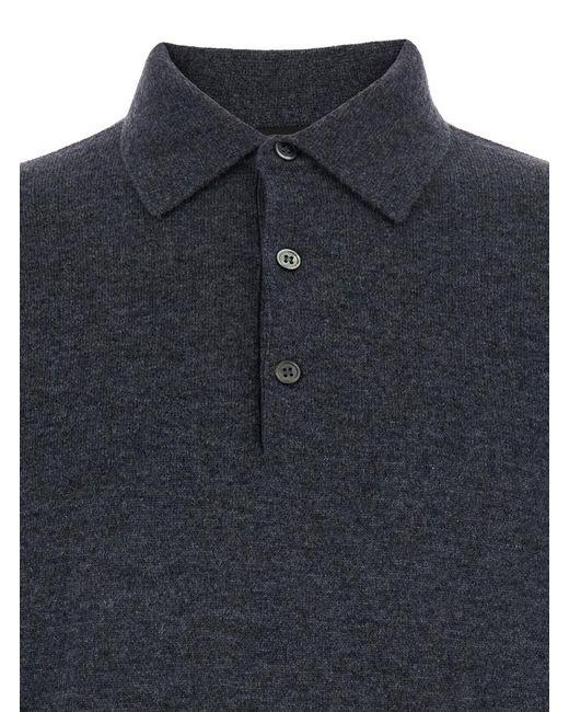 Le Plain Blue Wool Blend Sweater With Polo Collar for men