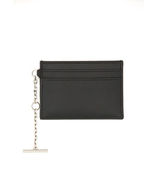McQueen Black Leather Card Holder Sling Main: Wallets & Purses