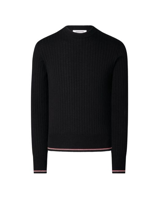 Thom Browne Black Crewneck Pullover Merino Wool Sweater for men