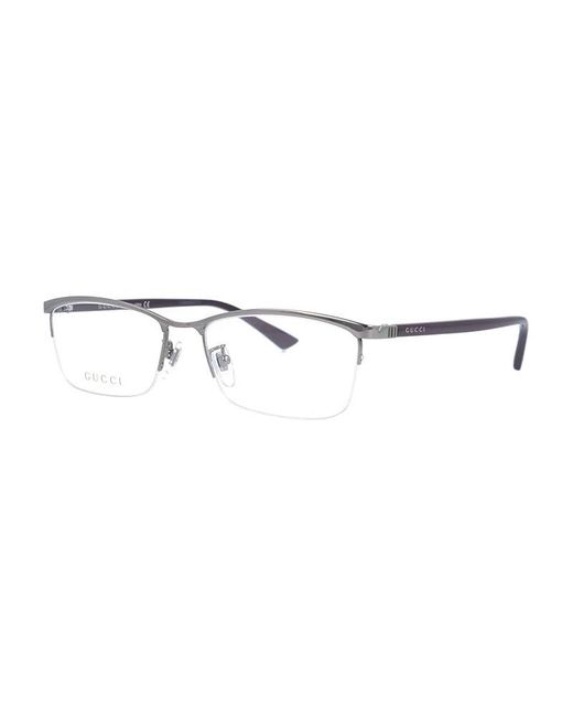 Gucci Metallic Eyeglasses Square Semi Rim, Gunmetal Frame And Clear Demo Lenses Lens Gg0856Oj002