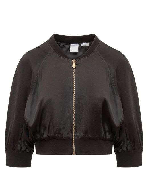 Pinko Cropped Bomber Jacket With Logo in Black | Lyst