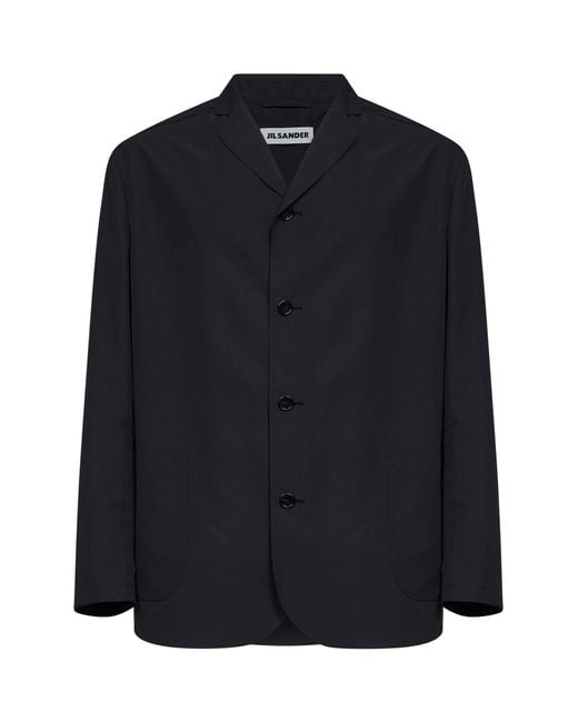 Jil Sander Blue Waterproof Recycled Polyester Single-Breasted Jacket for men