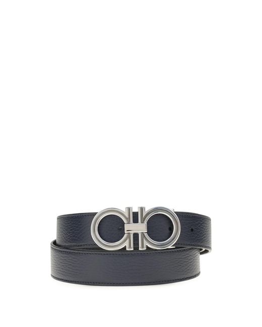 Ferragamo Blue Reversible Leather Belt Calf Bos Taurus E Braces for men