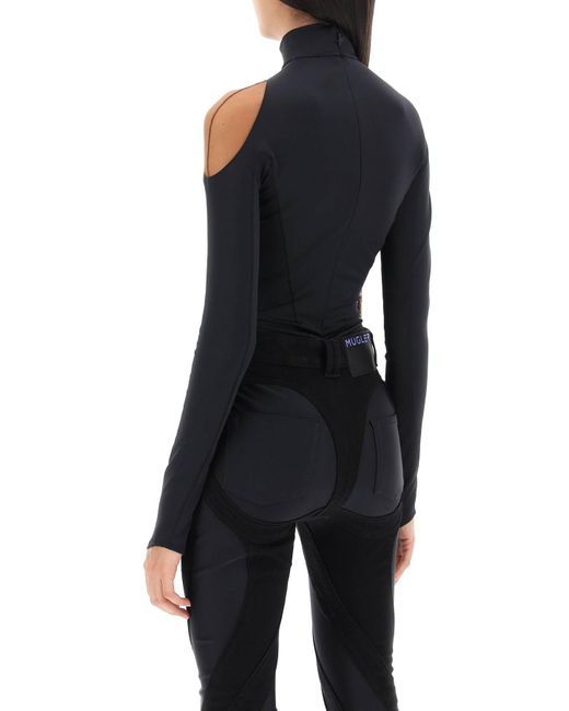 Mugler Black Long-sleeved Swirly Bodysuit