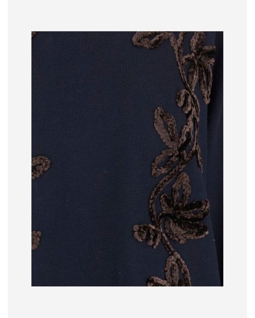 Jil Sander Blue Floral Pattern Wool Sweater