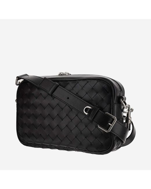 Bottega Veneta Black Intrecciato Medium Camera Bag Calfskin Leather Messenger for men