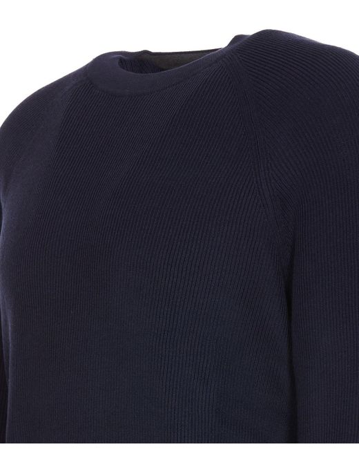 Brunello Cucinelli Blue Ribbed Crewneck Sweater for men