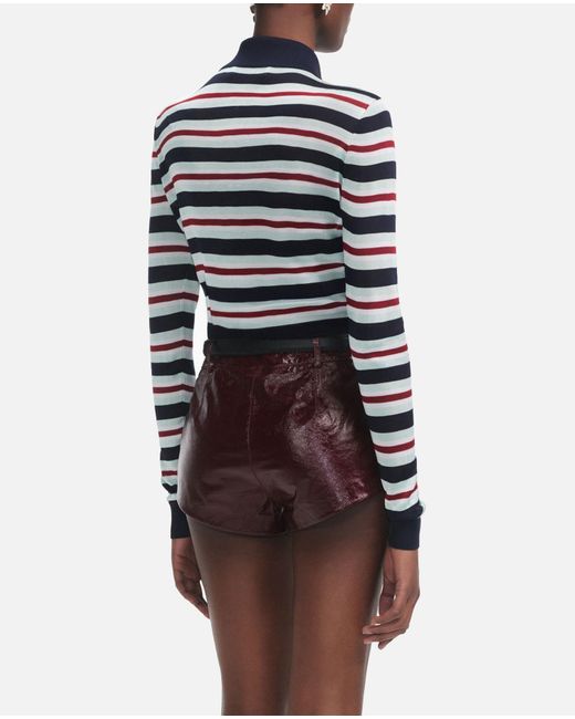 Self-Portrait Blue Striped Viscose Knit Top