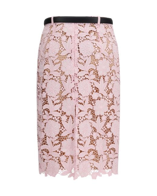 Self-Portrait Pink Lace Midi Skirt Polyester