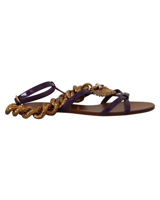 Dolce & Gabbana Black Leather Devotion Flats Sandals Shoes