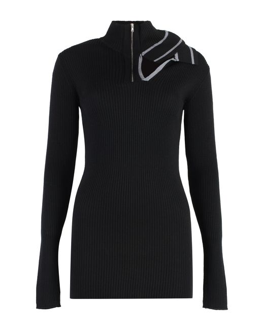 Y. Project Black Knit Dress With Half Zip And V-Neck For