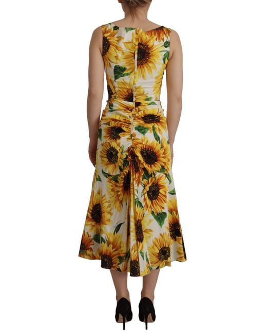 Dolce & Gabbana Black Sunflower Print Sheath Midi Silk Clothing