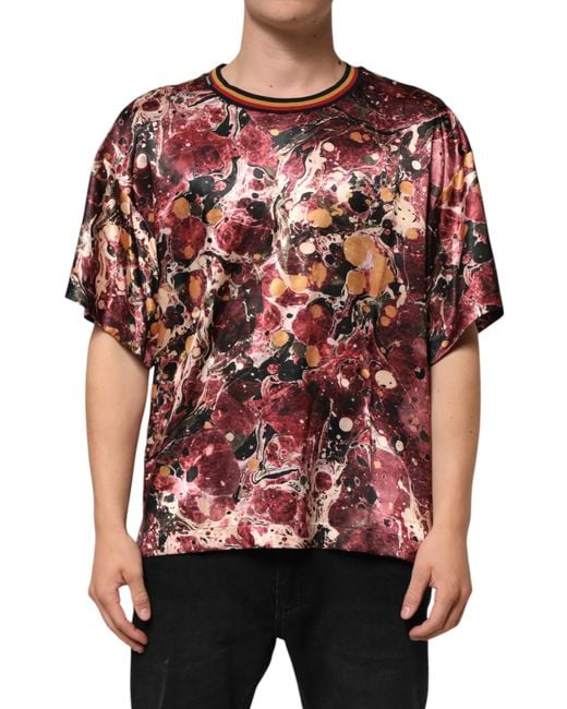 Dolce & Gabbana Red Polyester Marble Print Oversize T-Shirt for men