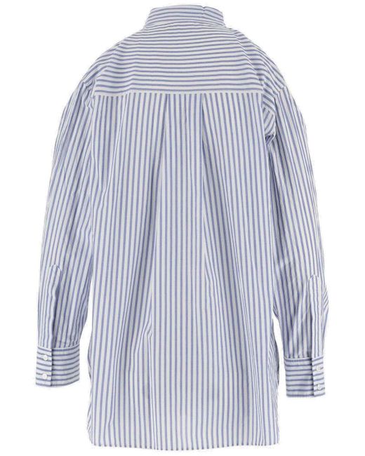 Pinko Logo-embroidered Striped Curved Hem Shirt in Blue | Lyst