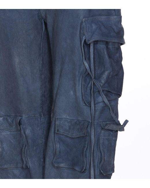 Salvatore Santoro Blue Leather Cargo Pants