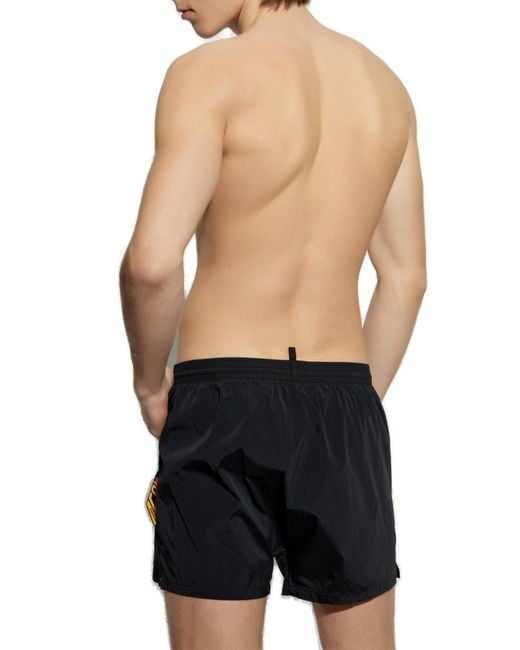 DSquared² Black Elastic Drawstring Waist Swim Shorts for men