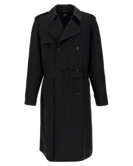 Fendi Black Wool Trench Coat for men