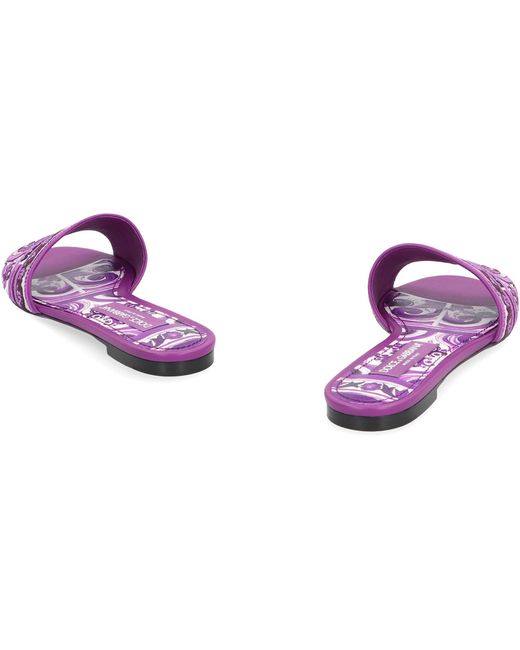 Dolce & Gabbana Purple Round-Toe Leather And Fabric Slides Cotton; Lamb; Goatskin; Lamb Sandal