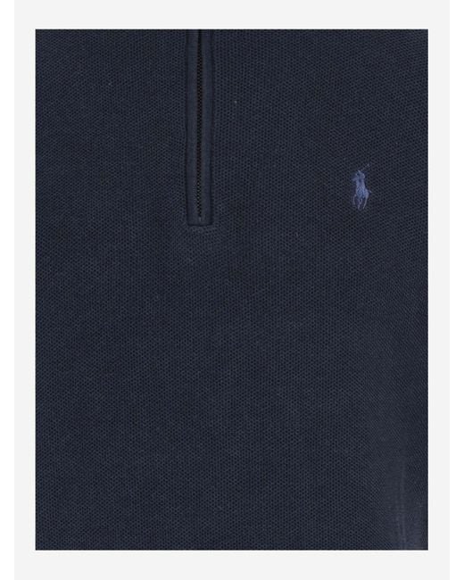 Ralph Lauren Blue Cotton Knit Pullover With Logo for men
