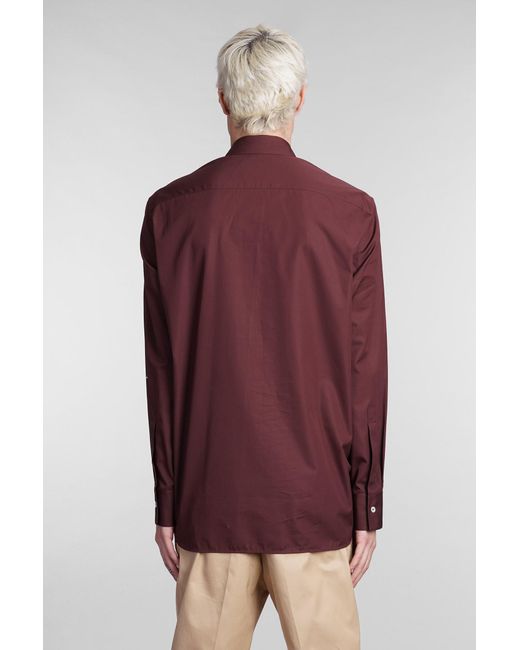 Jil Sander Red Shirt In Bordeaux Cotton for men