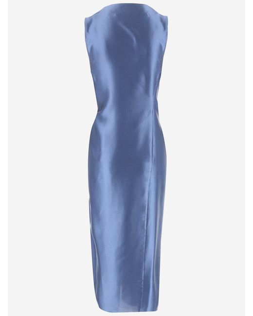 Stephan Janson Blue Draped Silk Dress