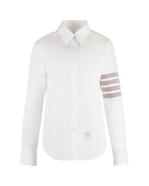 Thom Browne White Button-Down Collar Cotton Shirt