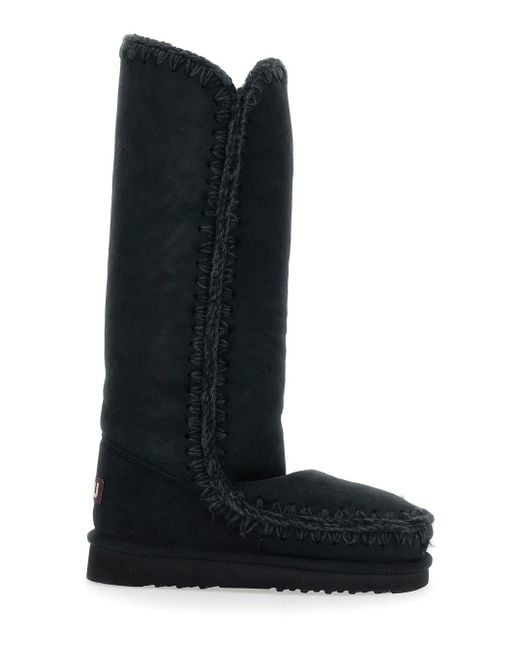 Mou Black Eskimo Boots With Braided Effect And Logo Patch On The Rear