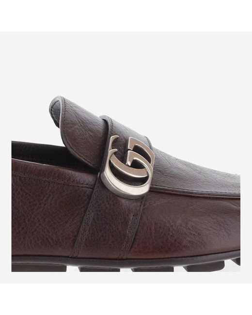 Gucci Brown Leather Loafers With Logo Calf for men