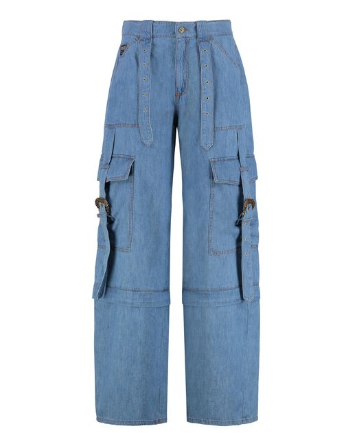 Versace Jeans Couture Blue Cotton Cargo Wide‑Leg Trousers Wide-Leg