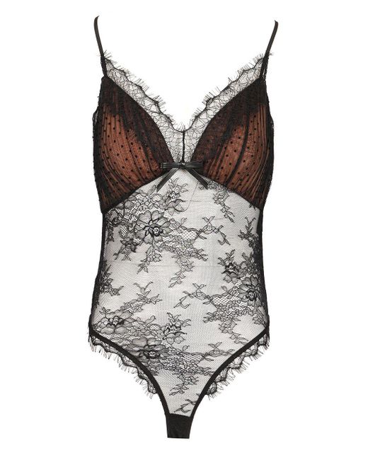Self-Portrait Brown Polka Dot Mesh Bodysuit