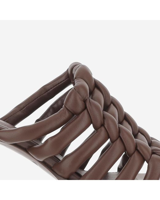 Tod's Brown Woven Leather Sandals With Medium Heel Calfskin