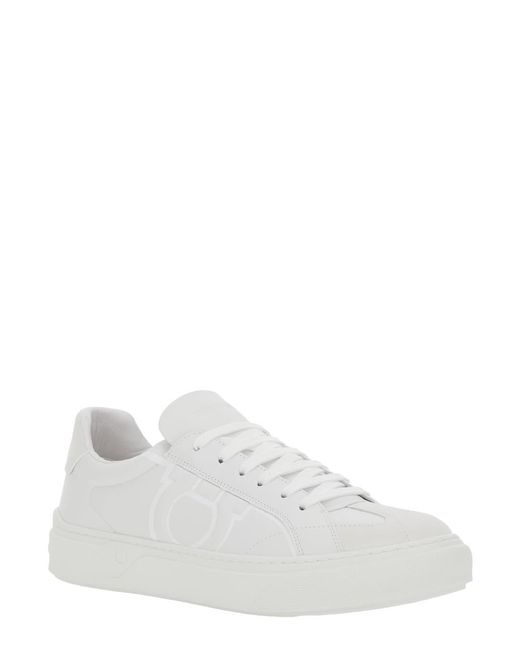 Ferragamo White 'Thor' Low Top Sneakers With Logo Lettering On The Tongue And Embossed Logo On The Side for men