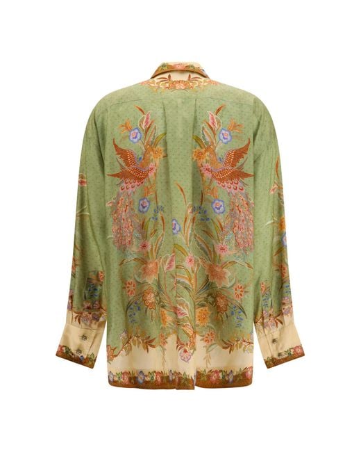 Zimmermann Green Shirt Indra Khaki Floral Silk Scarf