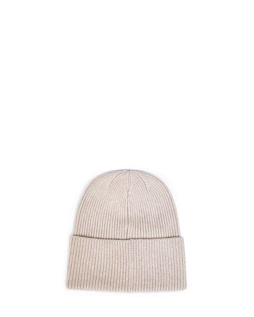 Brunello Cucinelli Natural Cashmere Knit Beanie With Logo Patch