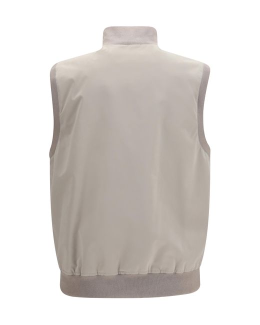 Brunello Cucinelli Gray Sleeveless Vest Jacket Polyester; Polyamide for men