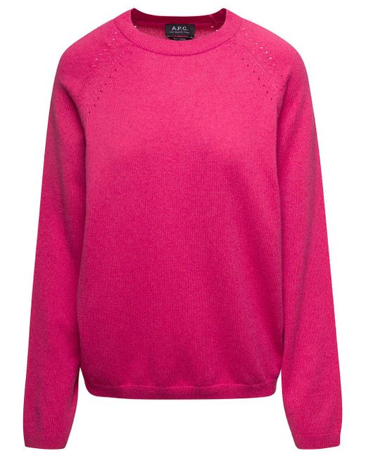 A.P.C. Pink 'rosanna' Fuchsia Crewneck Sweater With Perforated Details In Cotton And Cashmere Woman