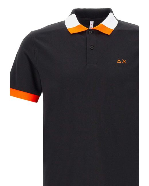 Sun 68 Black Fluo Cotton Polo Shirt Cotton for men