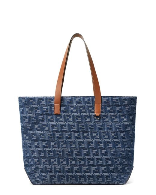 Fendi Blue Ff Jacquard Tote Bag With Denim Effect for men