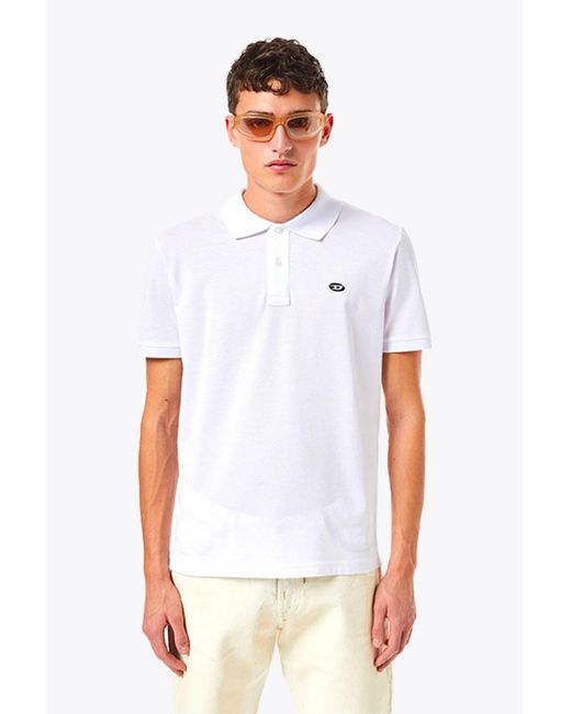 DIESEL White T-Smith-Doval-Pj Polo Shirt With Oval D Logo Patch for men
